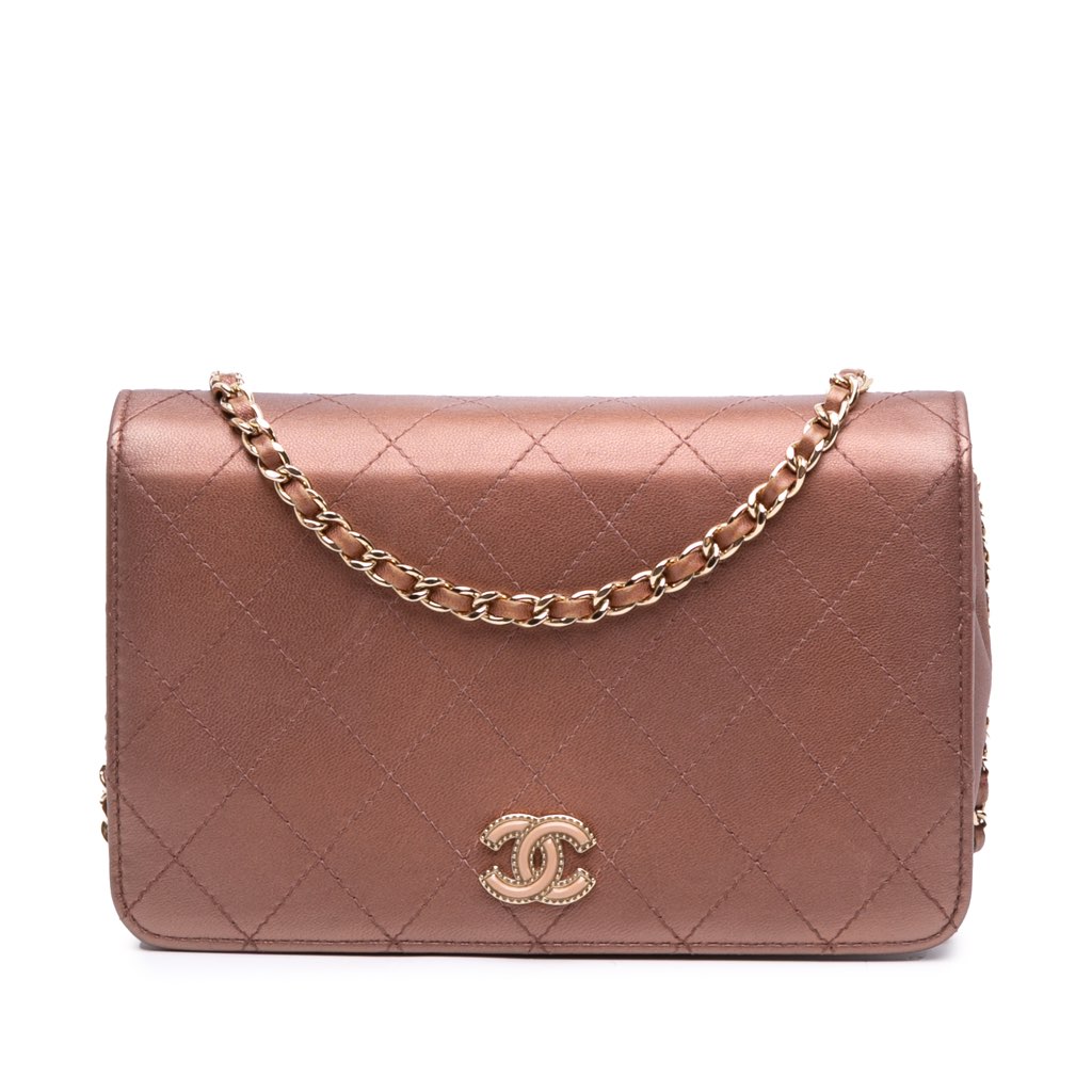 Chanel Quilted Metallic Lambskin Enamel CC Wallet On Chain