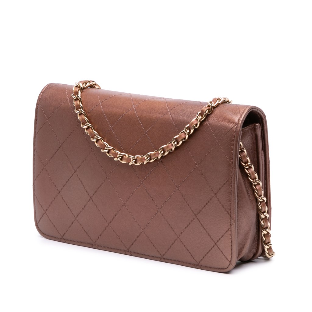 Chanel Quilted Metallic Lambskin Enamel CC Wallet On Chain - Back view