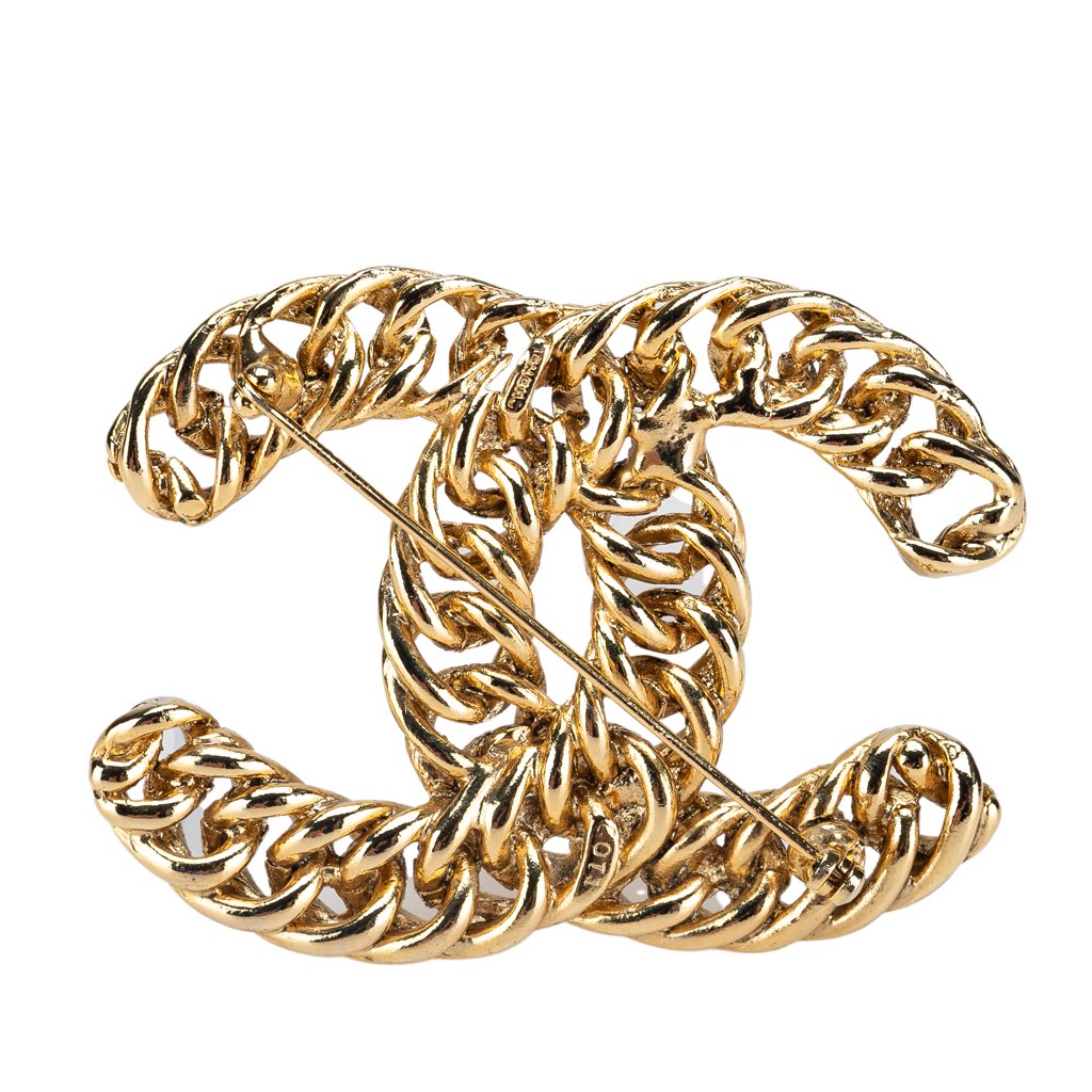 Chanel Gold Plated CC Chain Brooch - 2