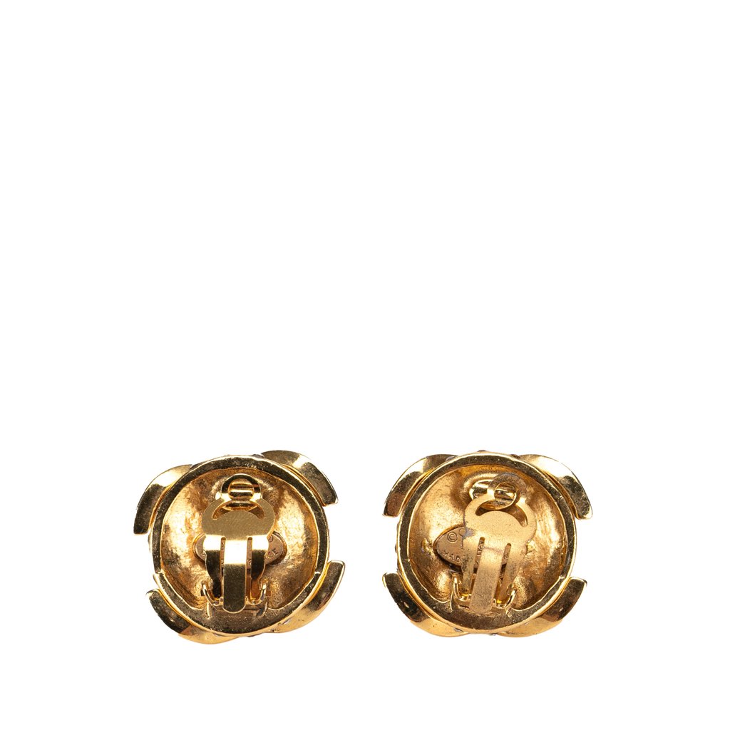 Chanel Gold Plated CC Rhinestone Clip On Earrings - 2