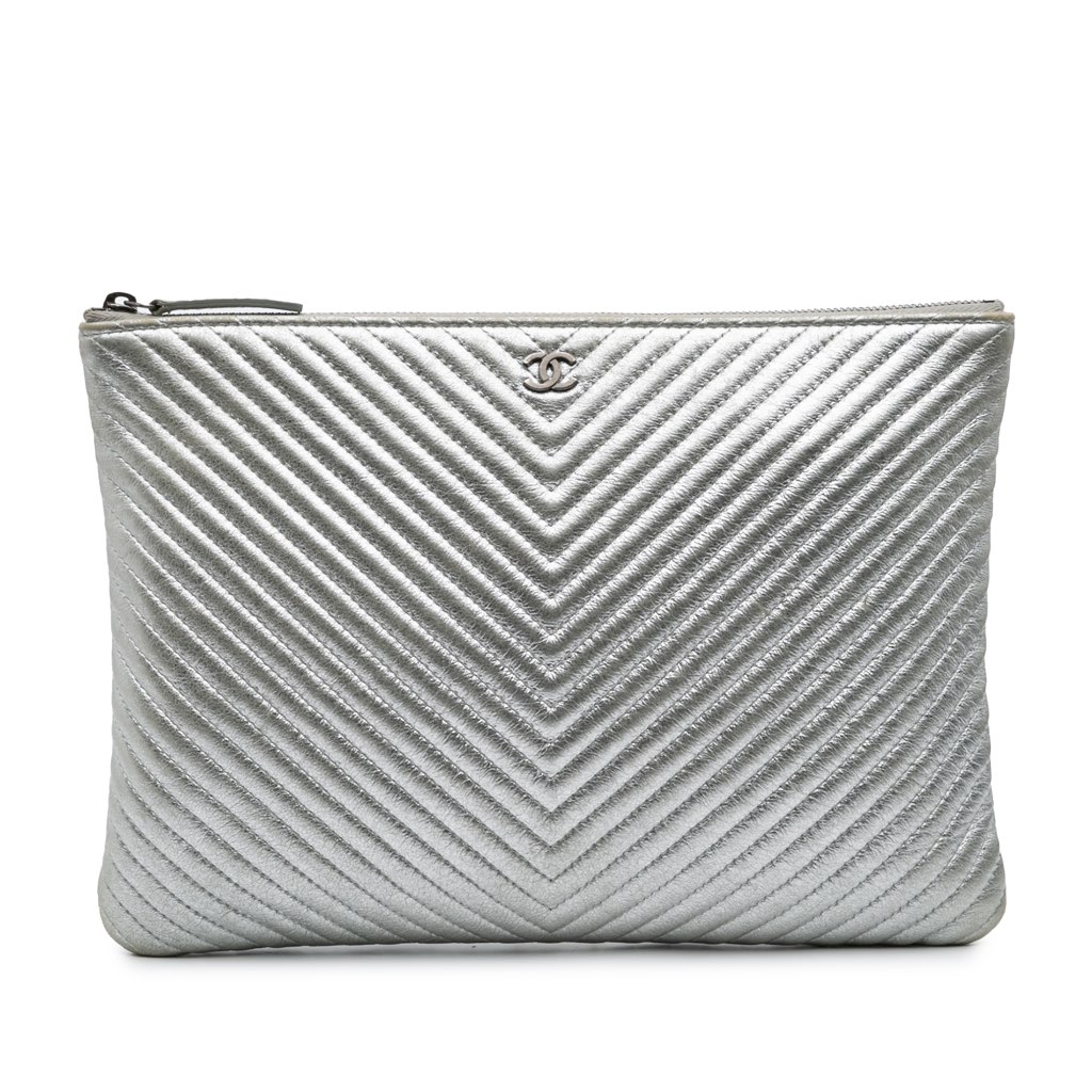 Chanel Medium Metallic Chevron Calfskin O Case Clutch