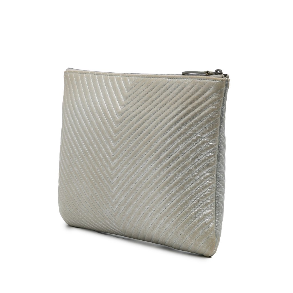 Chanel Medium Metallic Chevron Calfskin O Case Clutch - Back view