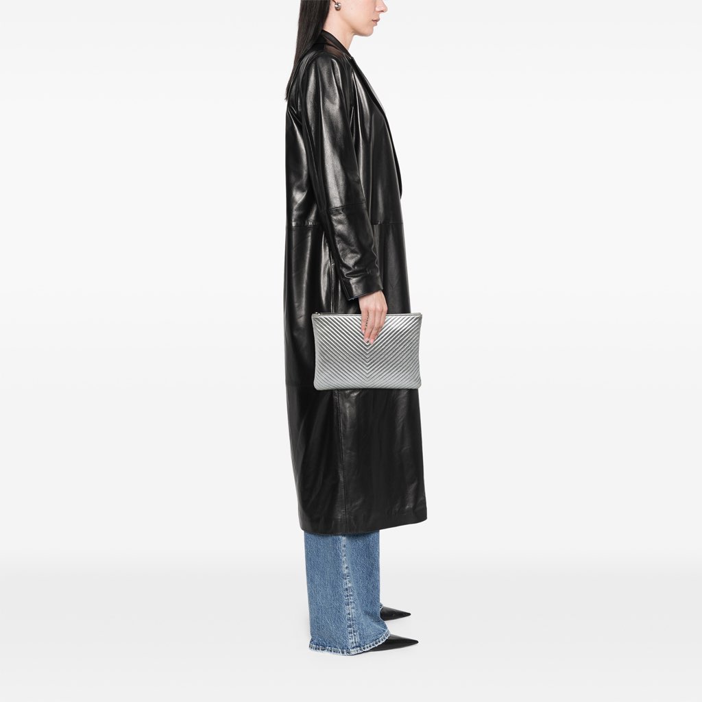 Chanel Medium Metallic Chevron Calfskin O Case Clutch - Image 11