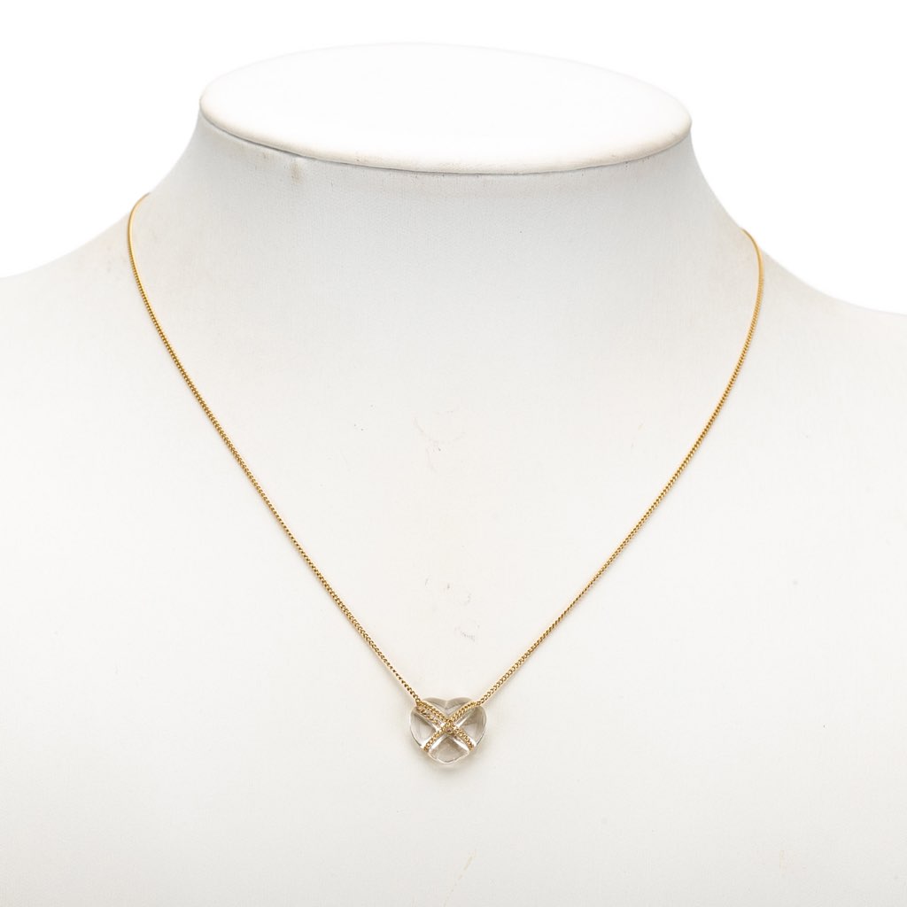 Tiffany & Co 18K Yellow Gold Rock Crystal Cross My Heart Necklace - 4