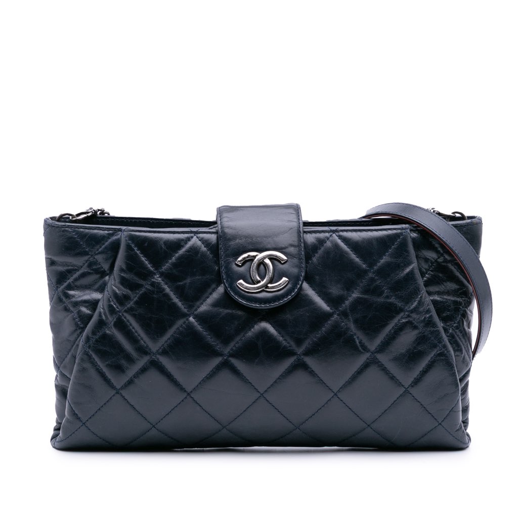 Chanel Quilted Glazed Calfskin Coco Pleats Clutch With Chain