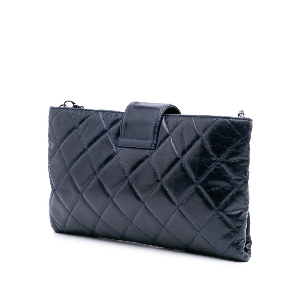 Chanel Quilted Glazed Calfskin Coco Pleats Clutch With Chain - Back view