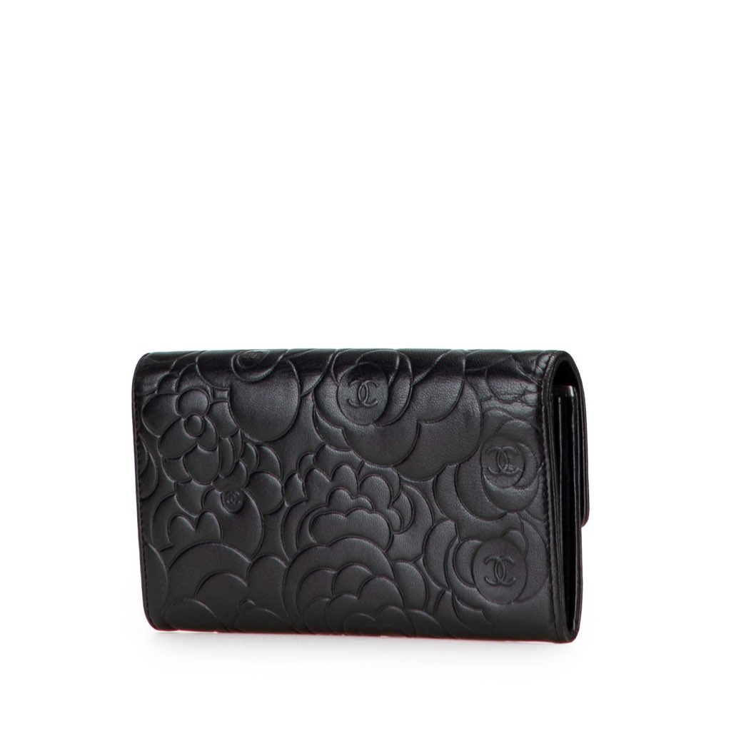Chanel CC Embossed Calfskin Camellia Flap Wallet - 2