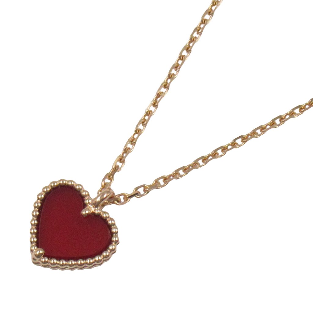 Van Cleef & Arpels 18K Rose Gold and Carnelian Sweet Alhambra Heart Pendant Necklace - 2