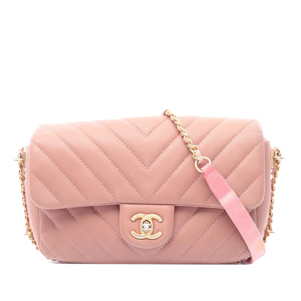 Chanel Mini Rectangular Chevron Lambskin Chain Around Flap