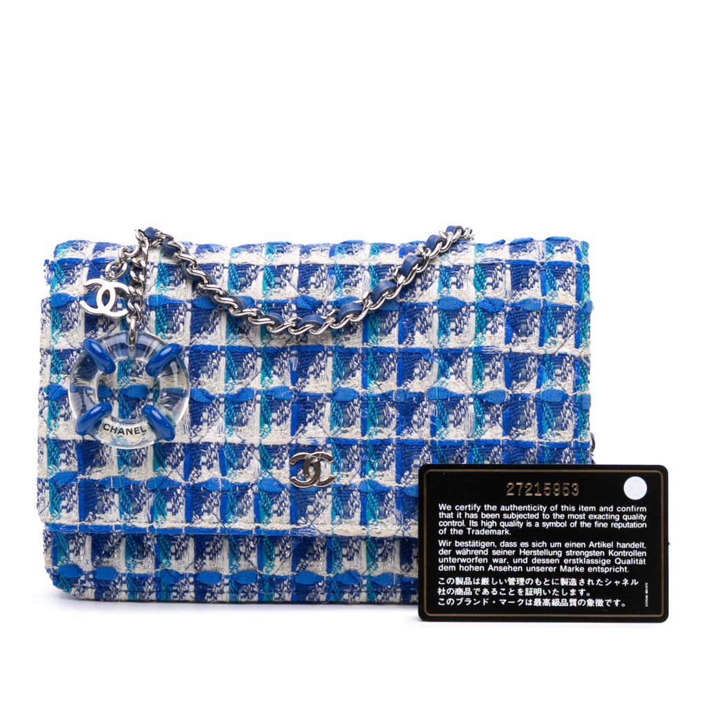 Chanel Quilted Boucle Tweed Charm Wallet On Chain - Image 12