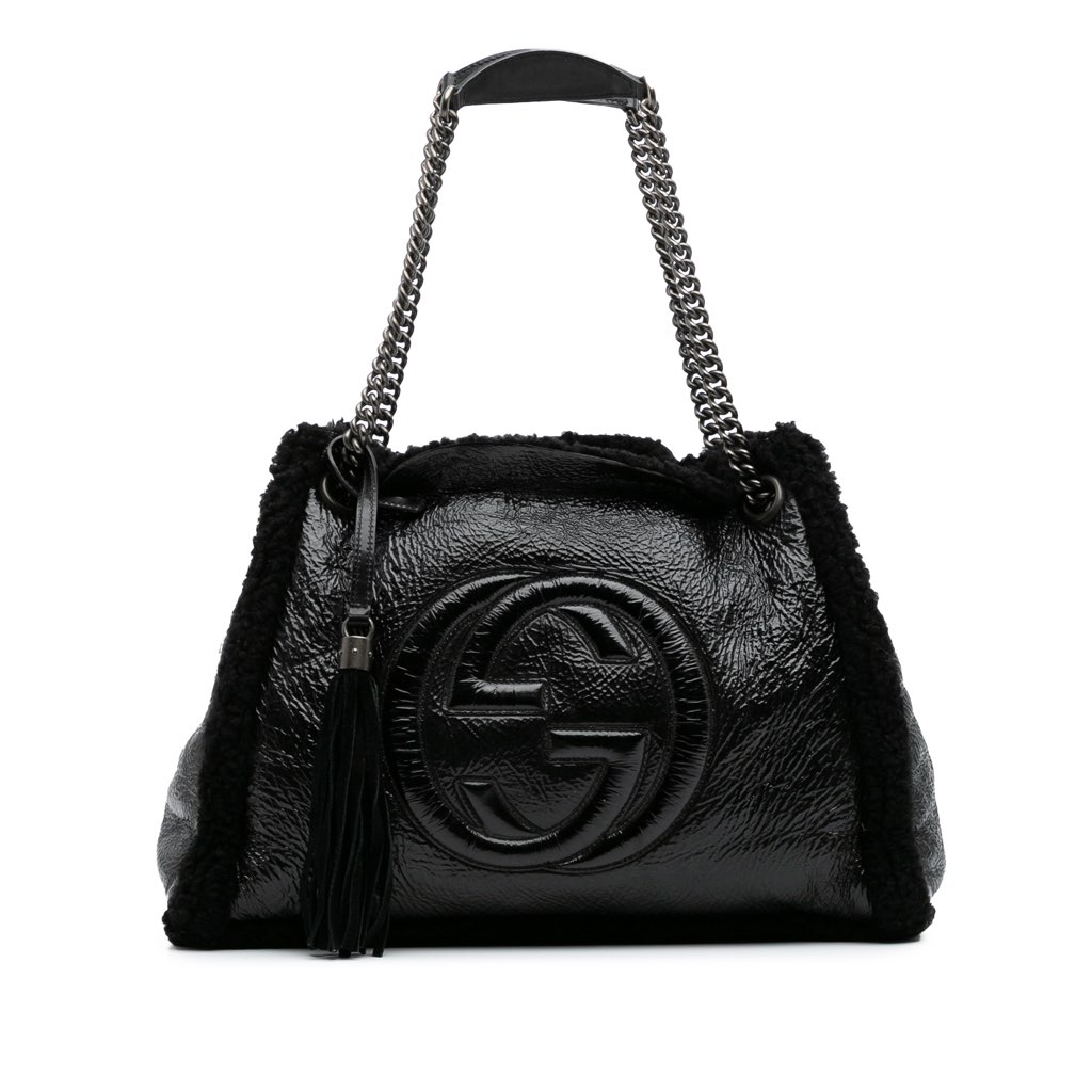 Gucci Medium Patent Shearling Soho Chain Tote