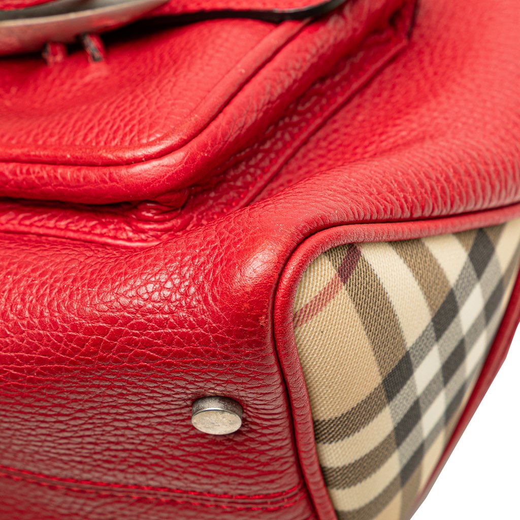 Burberry House Check Trimmed Grainy Calfskin Horn Toggle Tote - Image 11