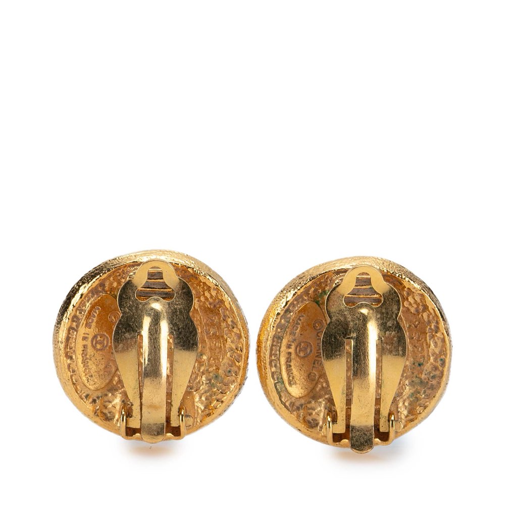 Chanel Gold Plated CC Swirl Button Clip on Earrings - Back view
