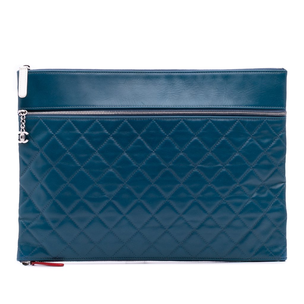 Chanel Quilted Lambskin Multi Zip Case Clutch