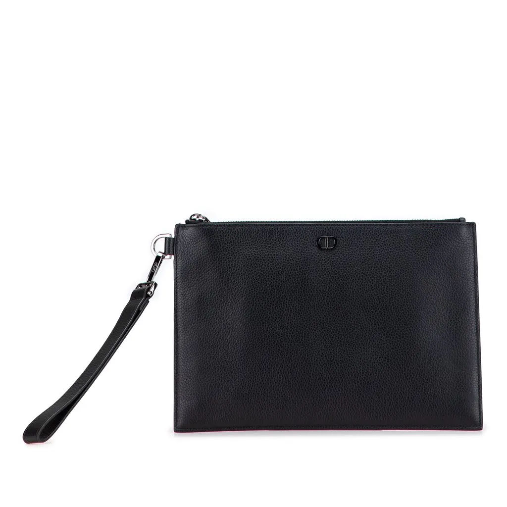 Dior Grained Calfskin CD Icon Signature A5 Pouch Black Leather Good - Front View