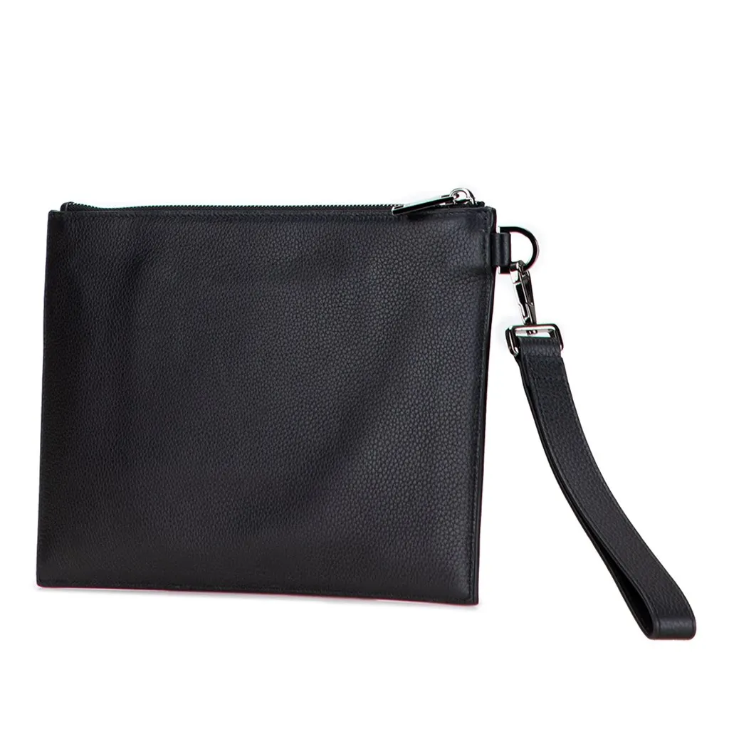 Dior Grained Calfskin CD Icon Signature A5 Pouch Black Leather Good - Back View