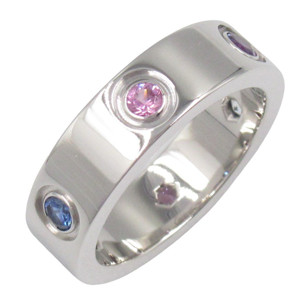 Cartier 18K White Gold Multicolor Stones Love Ring - 3