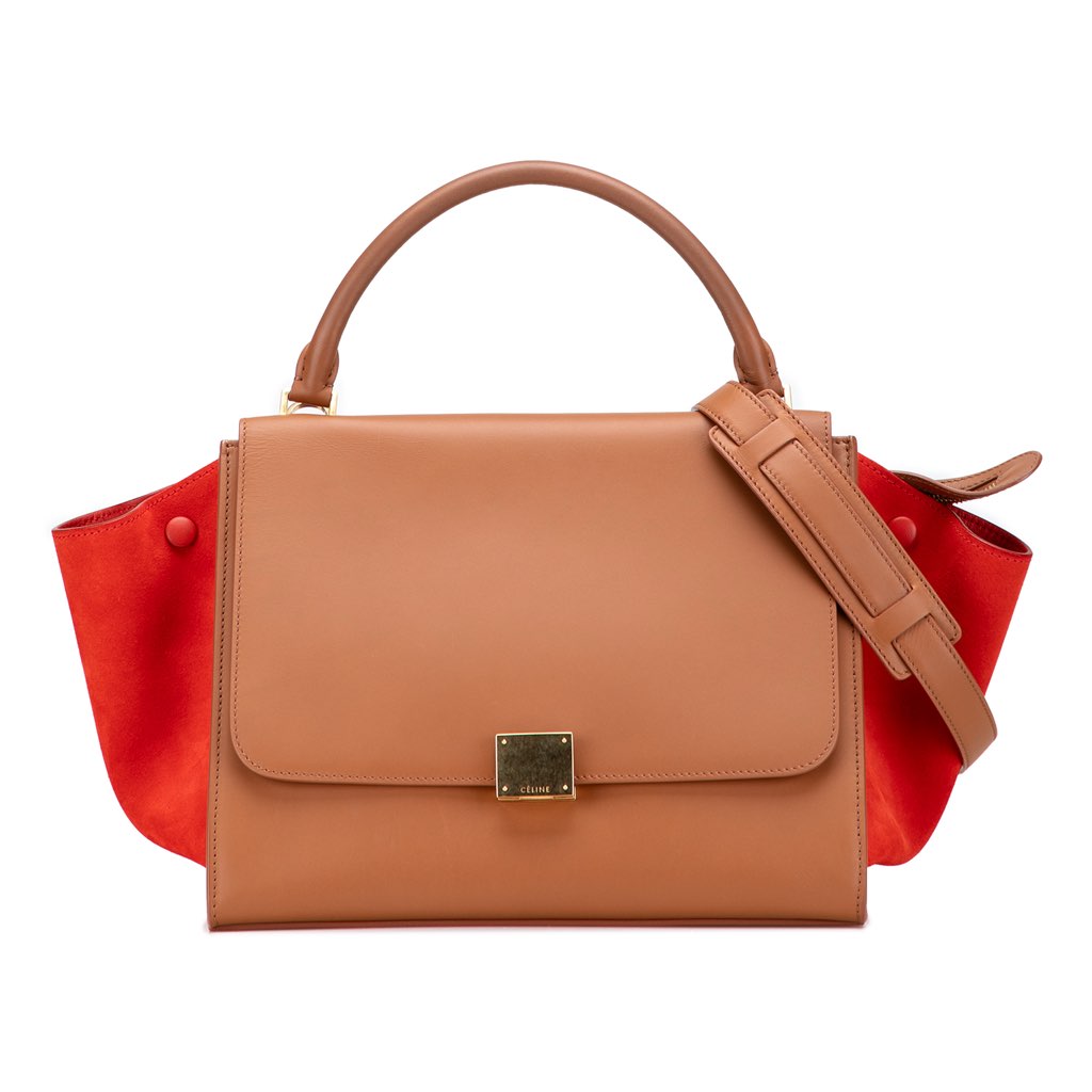 Celine Medium Bicolor Calfskin and Suede Trapeze Satchel