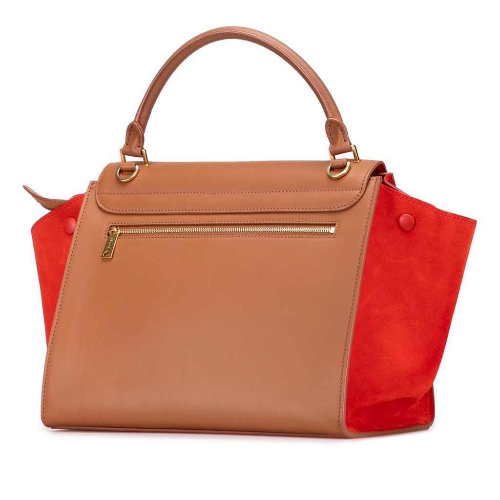 Celine Medium Bicolor Calfskin and Suede Trapeze Satchel - 2