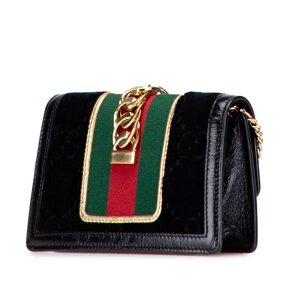 Gucci Mini GG Velvet Sylvie Shoulder Bag - Back view