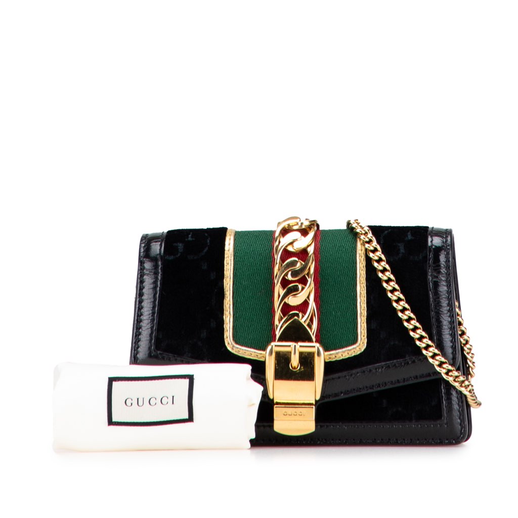 Gucci Mini GG Velvet Sylvie Shoulder Bag - Image 12