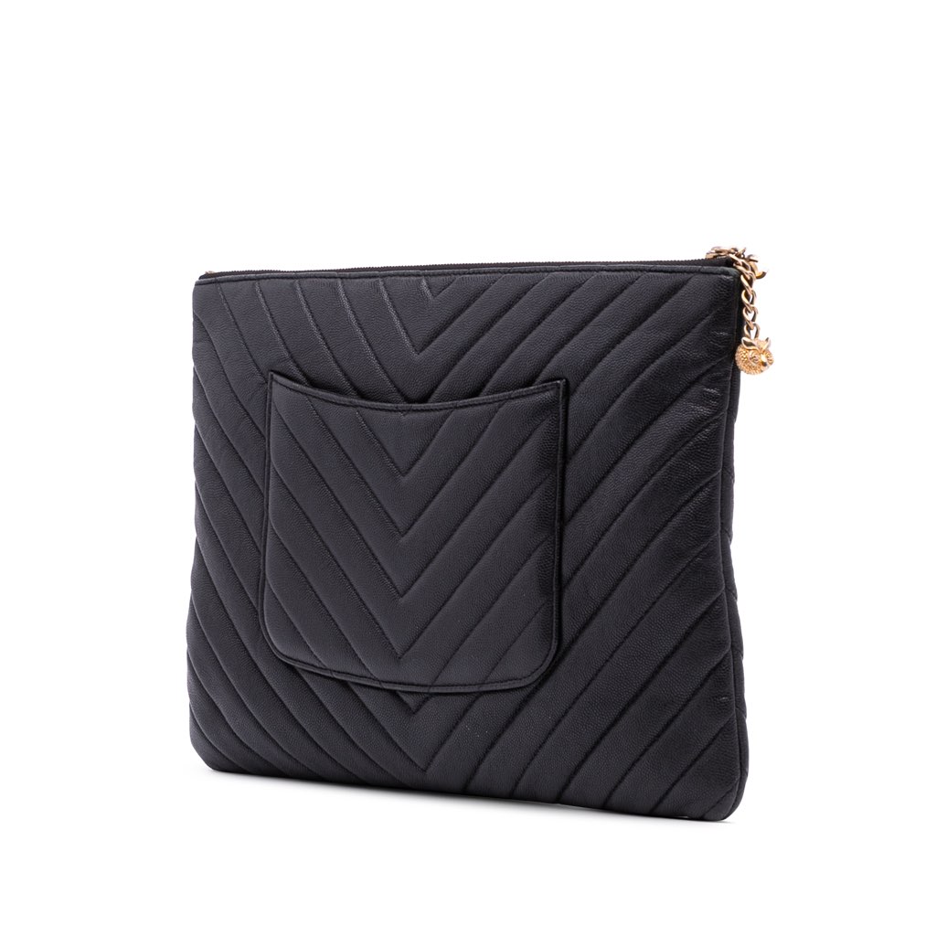 Chanel Large Chevron Caviar Ancient Greek Charms O Case Clutch - 2