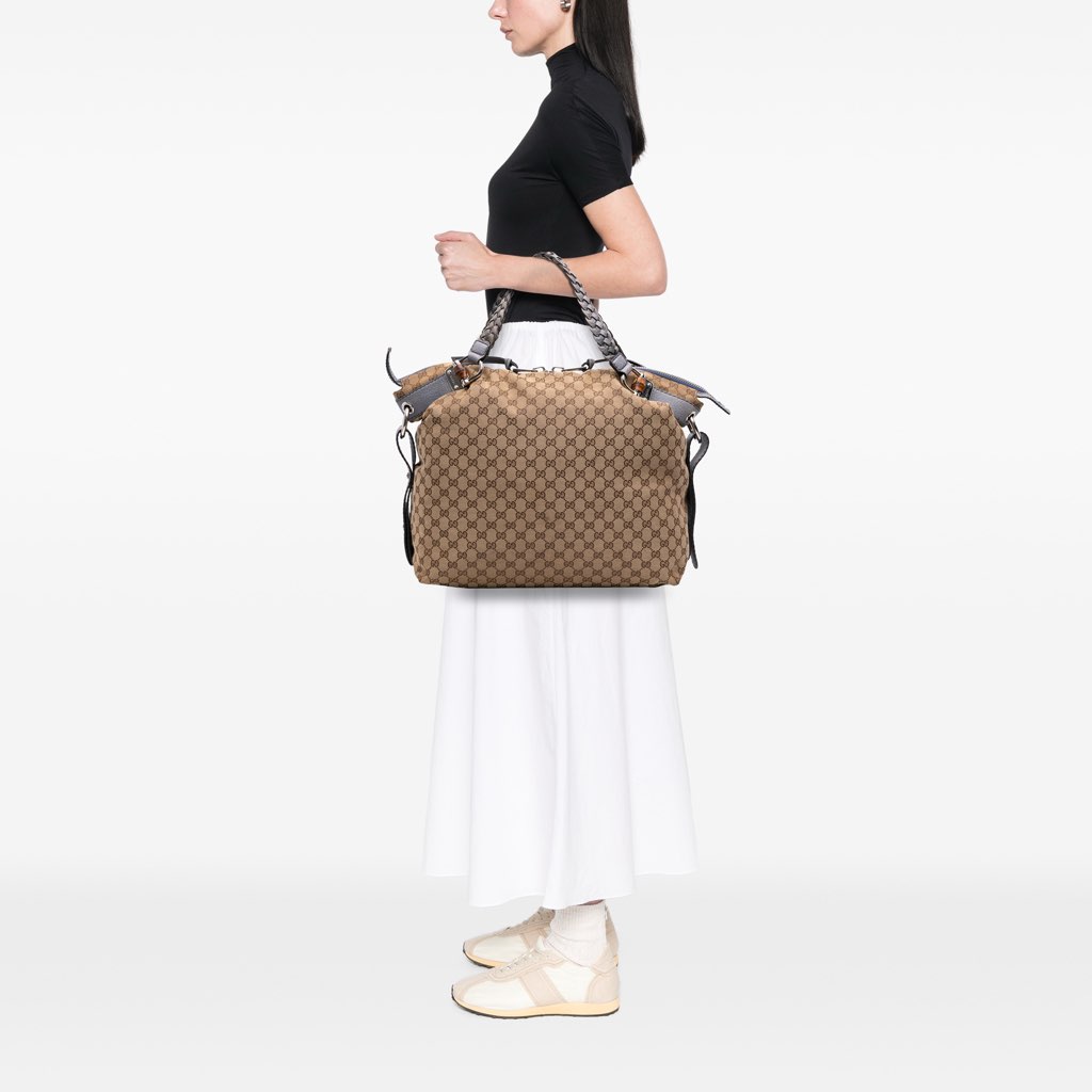Gucci Large GG Canvas Bamboo Bar Tote - Image 13