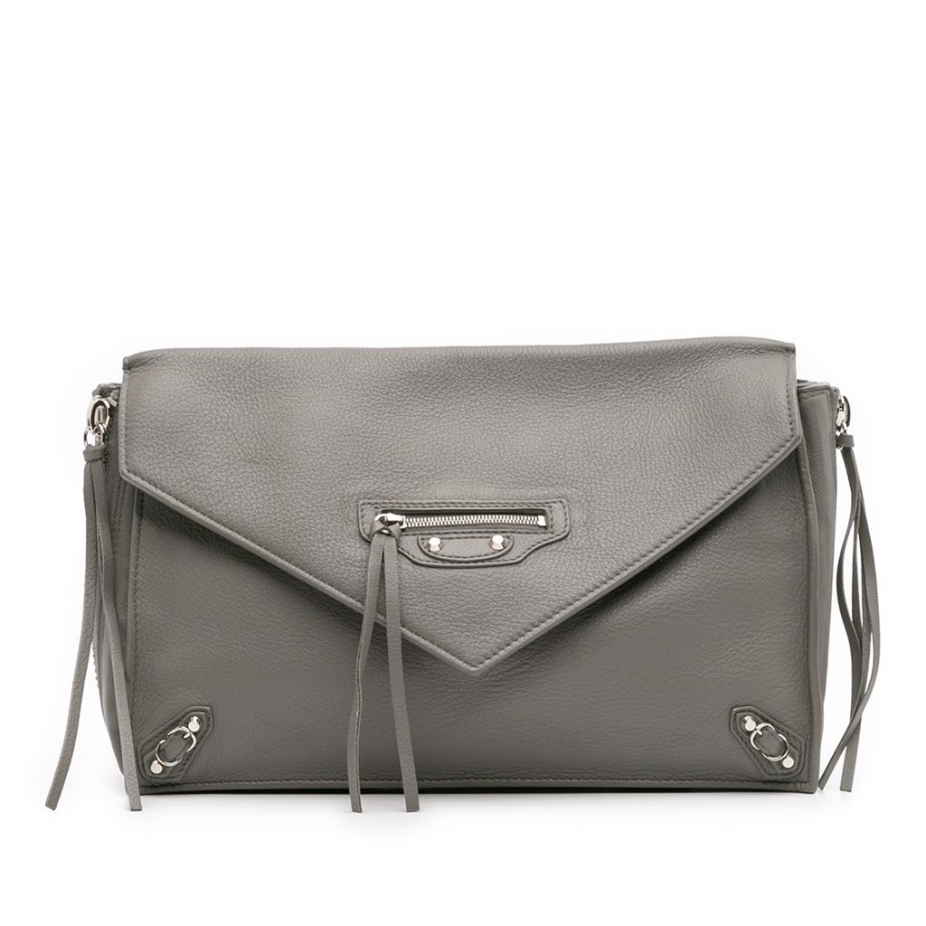 Balenciaga Leather Papier Sight Zip Around Clutch