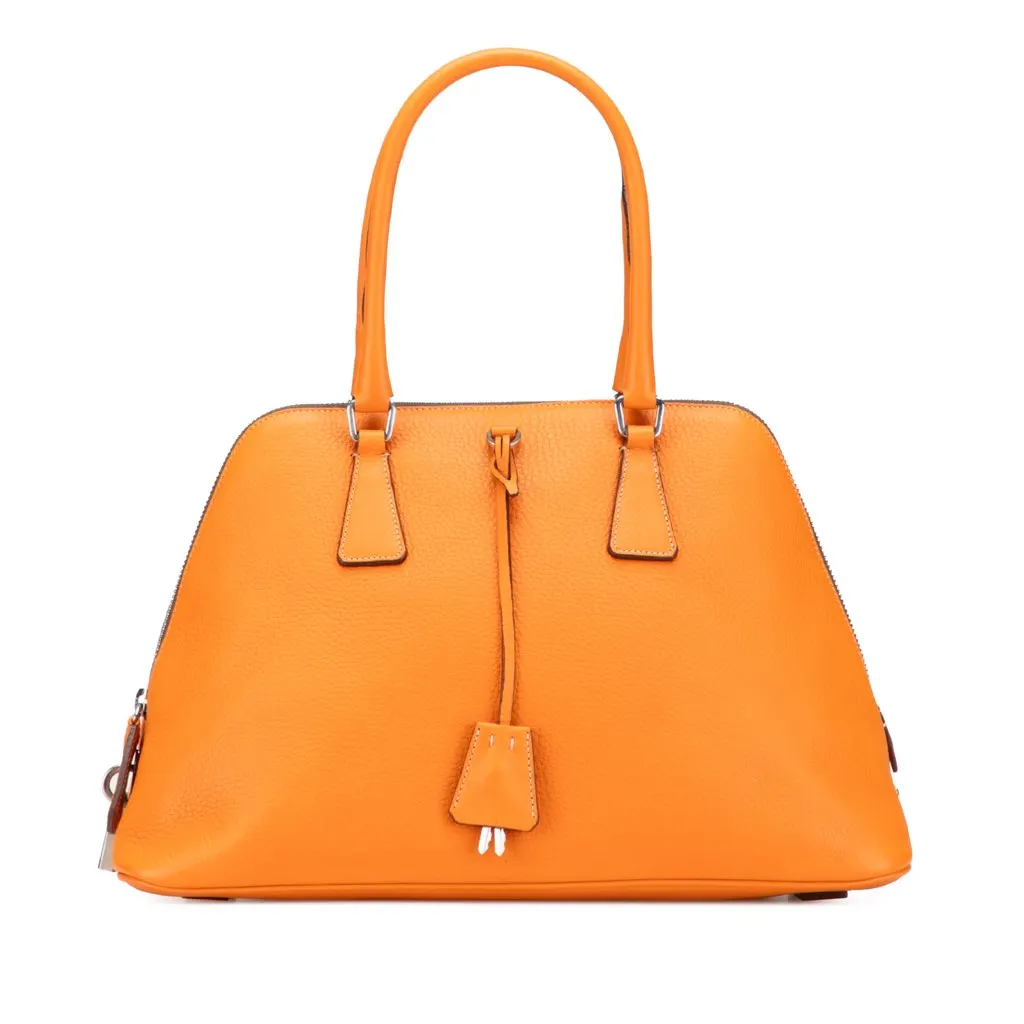 Prada Cinghiale Leather Dome Handbag Orange Leather Good - Front View