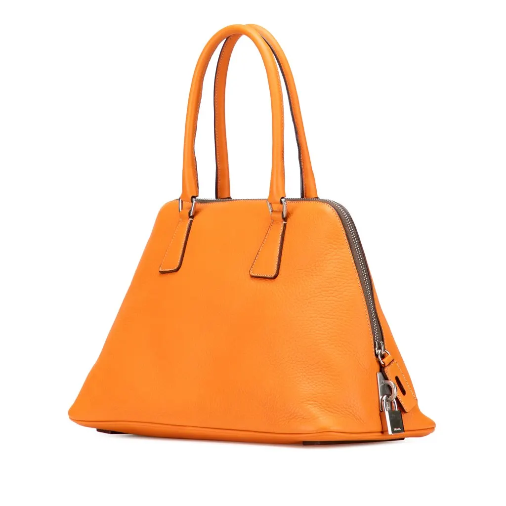 Prada Cinghiale Leather Dome Handbag Orange Leather Good - Back View