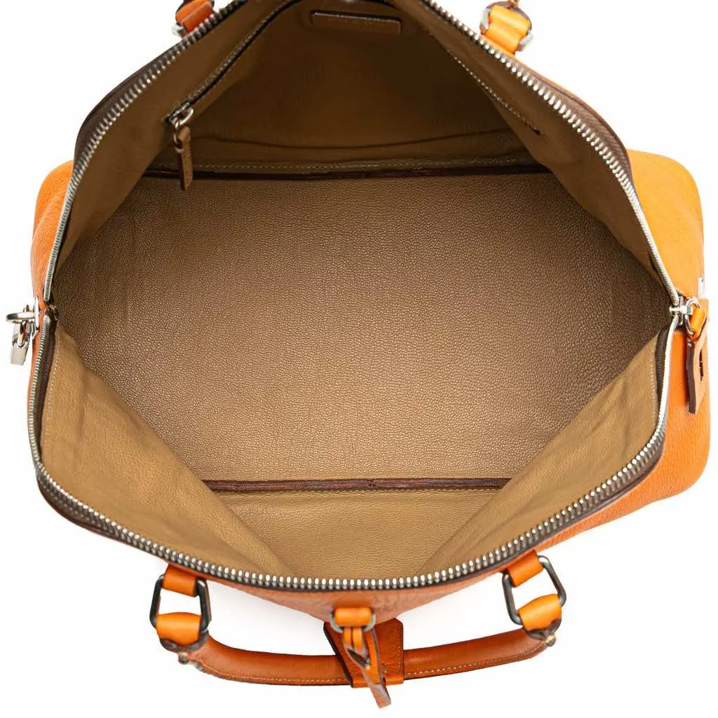 Prada Cinghiale Leather Dome Handbag Orange Leather Good - Model View