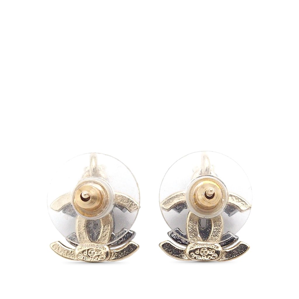 Chanel Bicolor Double CC Rhinestone Bullet Backs Earrings - 2