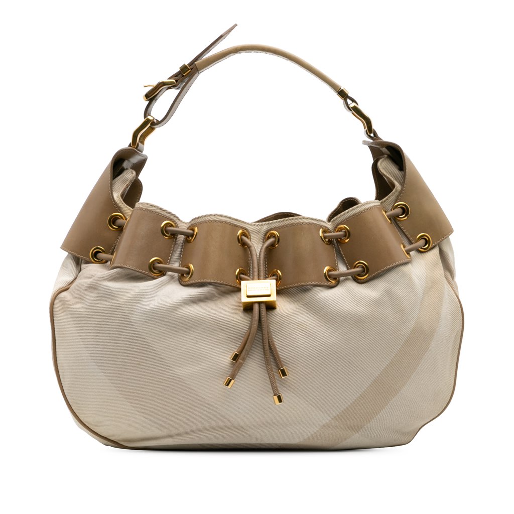 Burberry Small Leather and Mega Nova Check Canvas Warrior Hobo