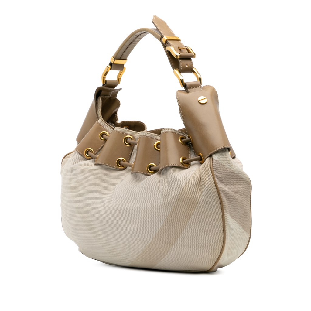 Burberry Small Leather and Mega Nova Check Canvas Warrior Hobo - 2