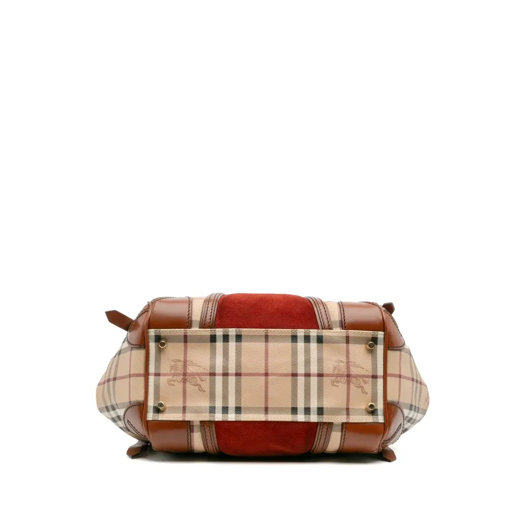 Burberry Small Suede Trimmed Haymarket Check Coated Canvas Canterbury Tote Brown Canvas Good - Inside View