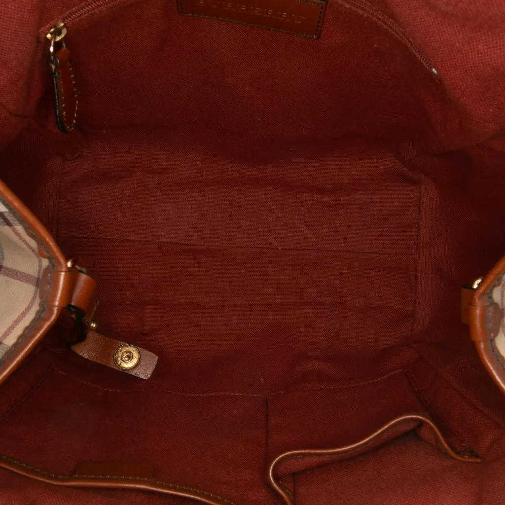 Burberry Small Suede Trimmed Haymarket Check Coated Canvas Canterbury Tote Brown Canvas Good - Model View