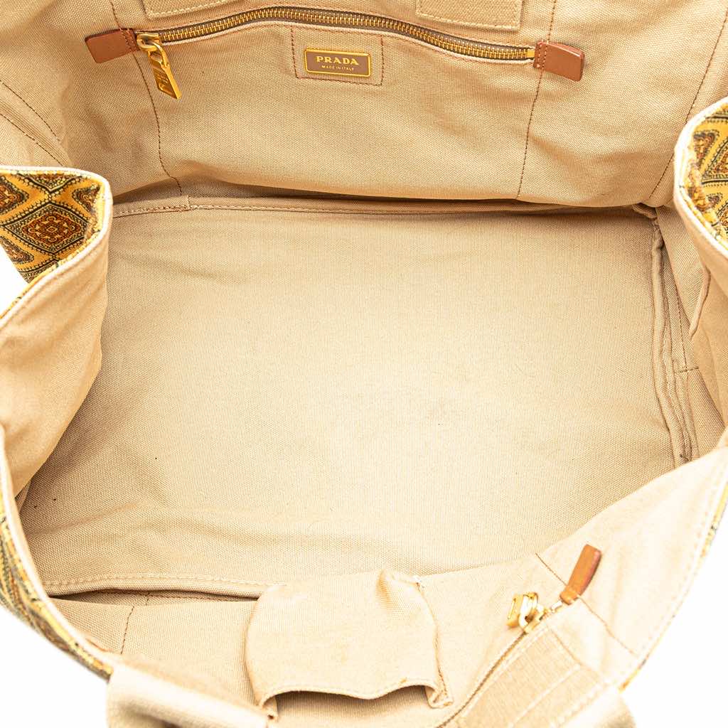 Prada Large Canvas Printed Canapa Satchel - 4