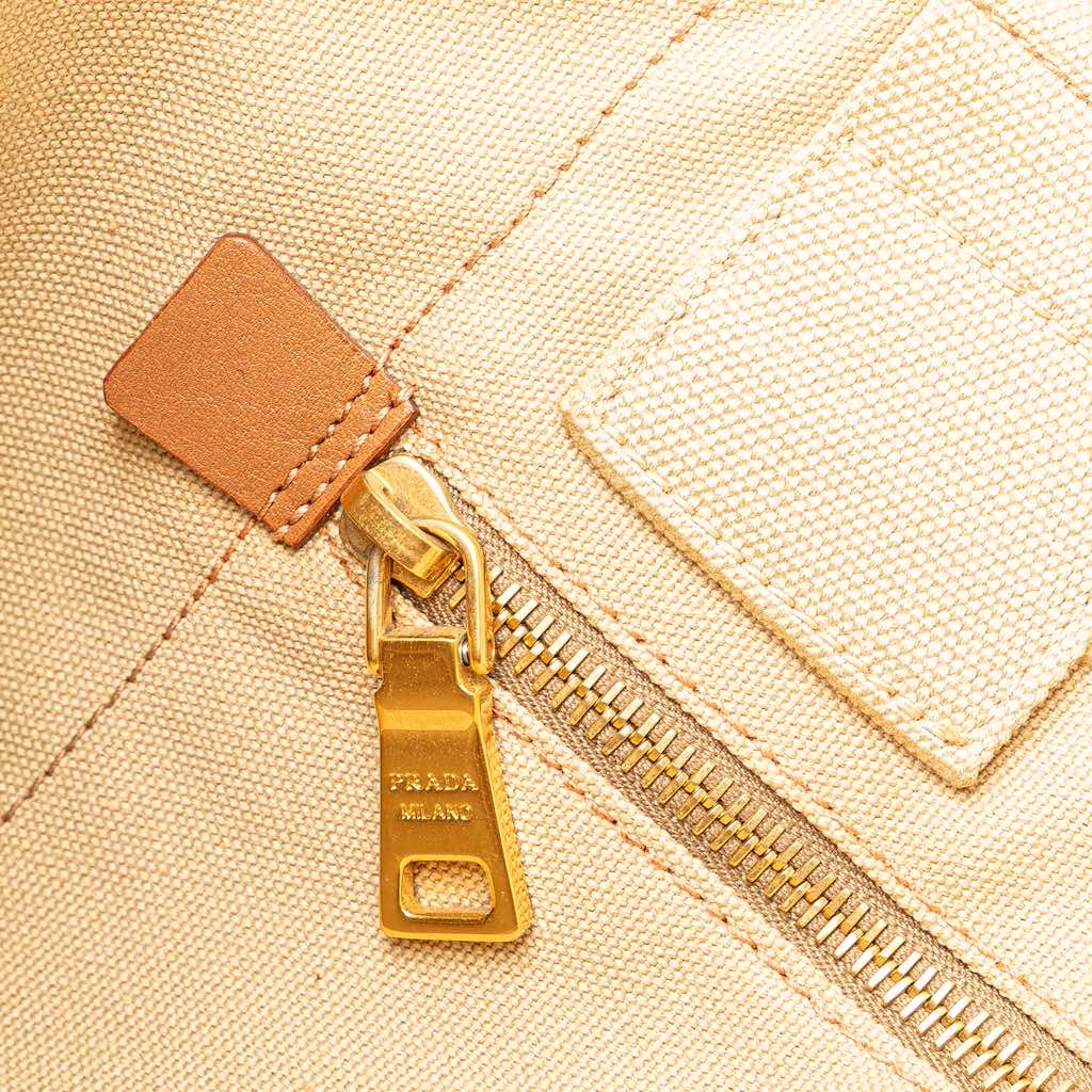 Prada Large Canvas Printed Canapa Satchel - Image 10