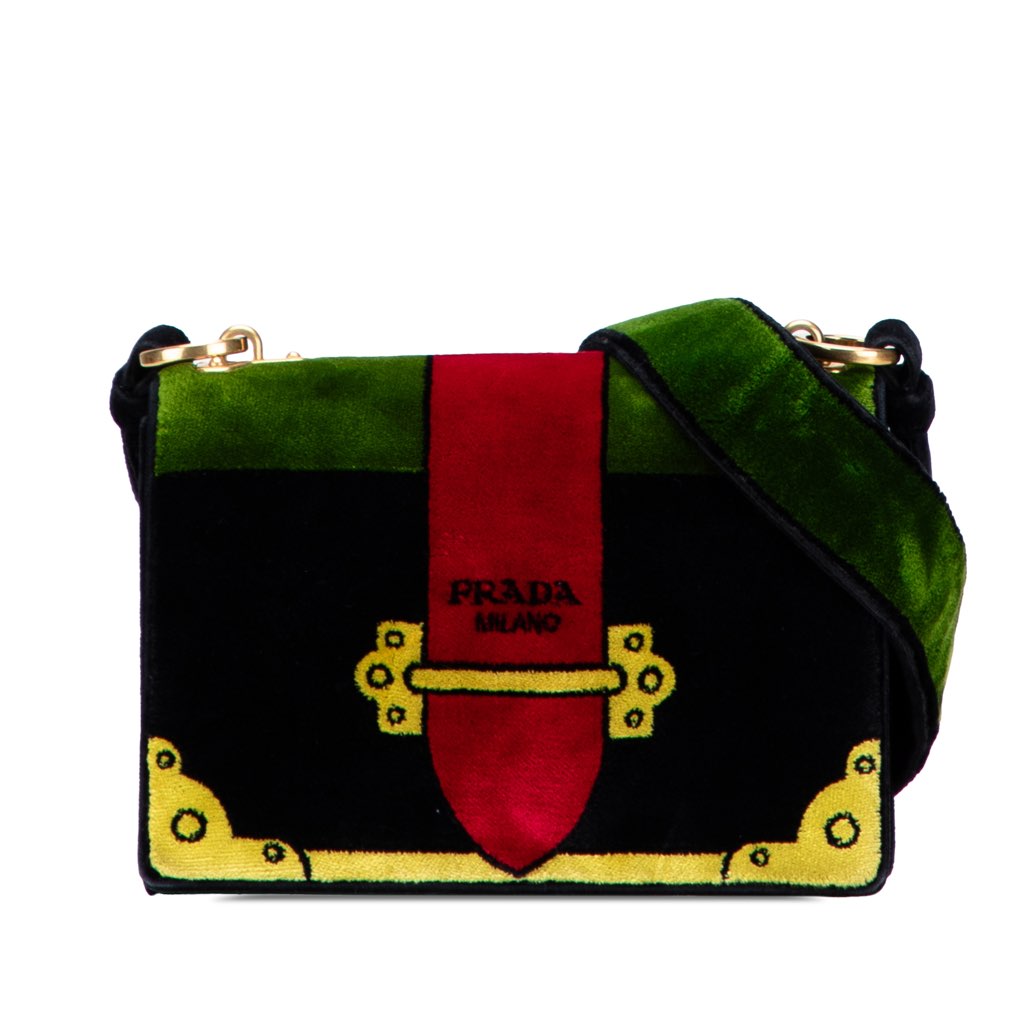 Prada Velluto Ricamo Trompe L oeil Cahier Crossbody