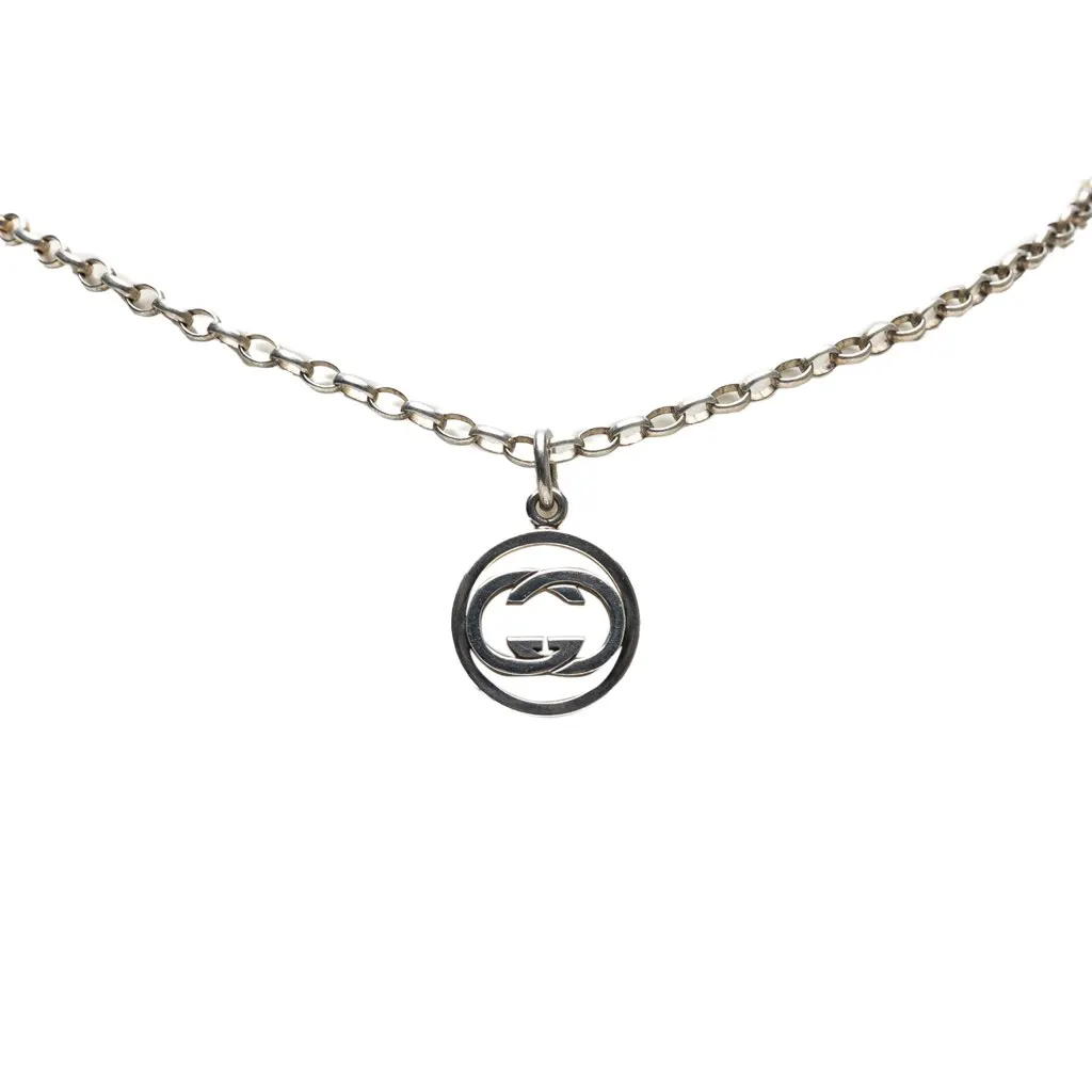 Gucci Sterling Silver Interlocking G Pendant Necklace Silver Silver Good - Front View
