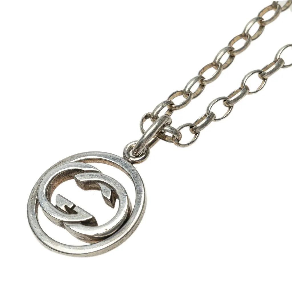 Gucci Sterling Silver Interlocking G Pendant Necklace Silver Silver Good - Back View