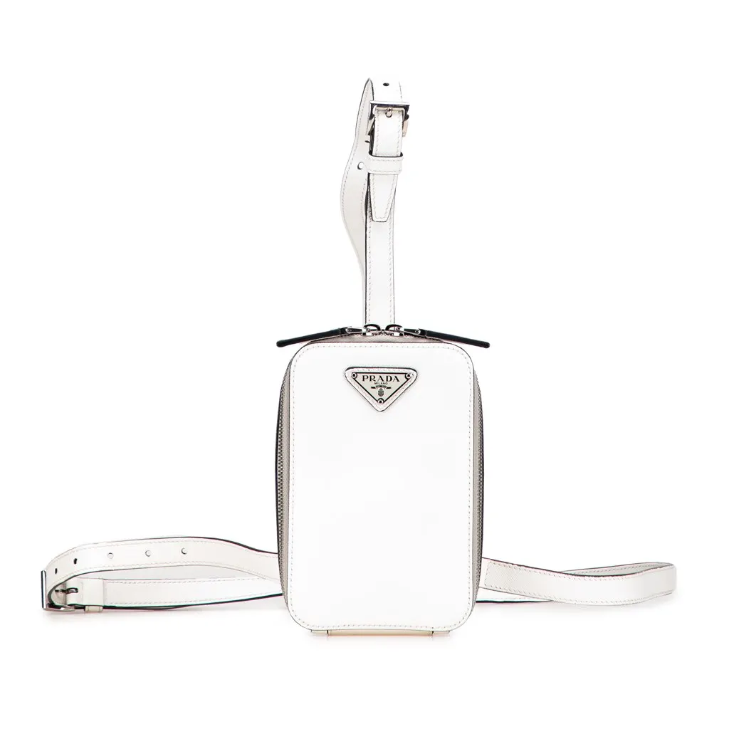 Prada Saffiano Harness Crossbody Pouch White Leather Very good - Front View