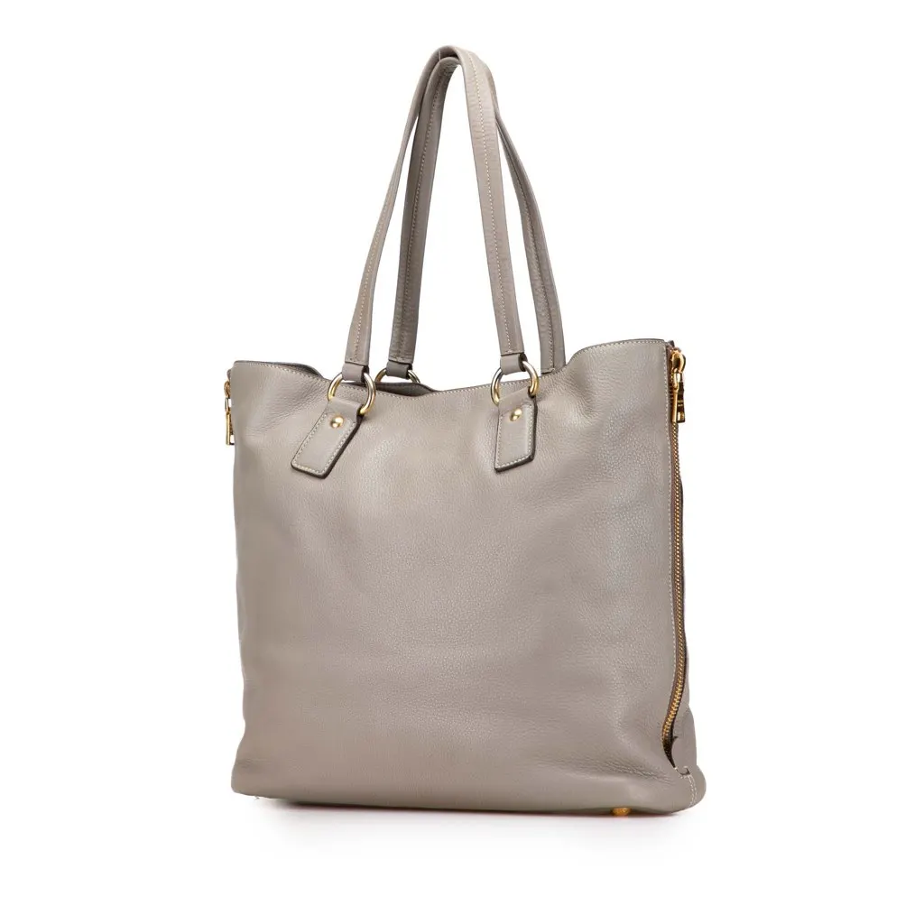 Prada Vitello Daino Side Zip Shopper Tote Grey Leather Very good - Back View