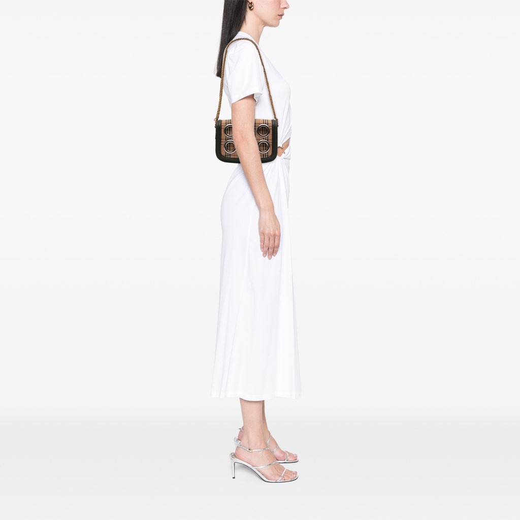 Burberry 1983 Knight Check Canvas and Smooth Calfskin Grommet Chain Crossbody - Image 13