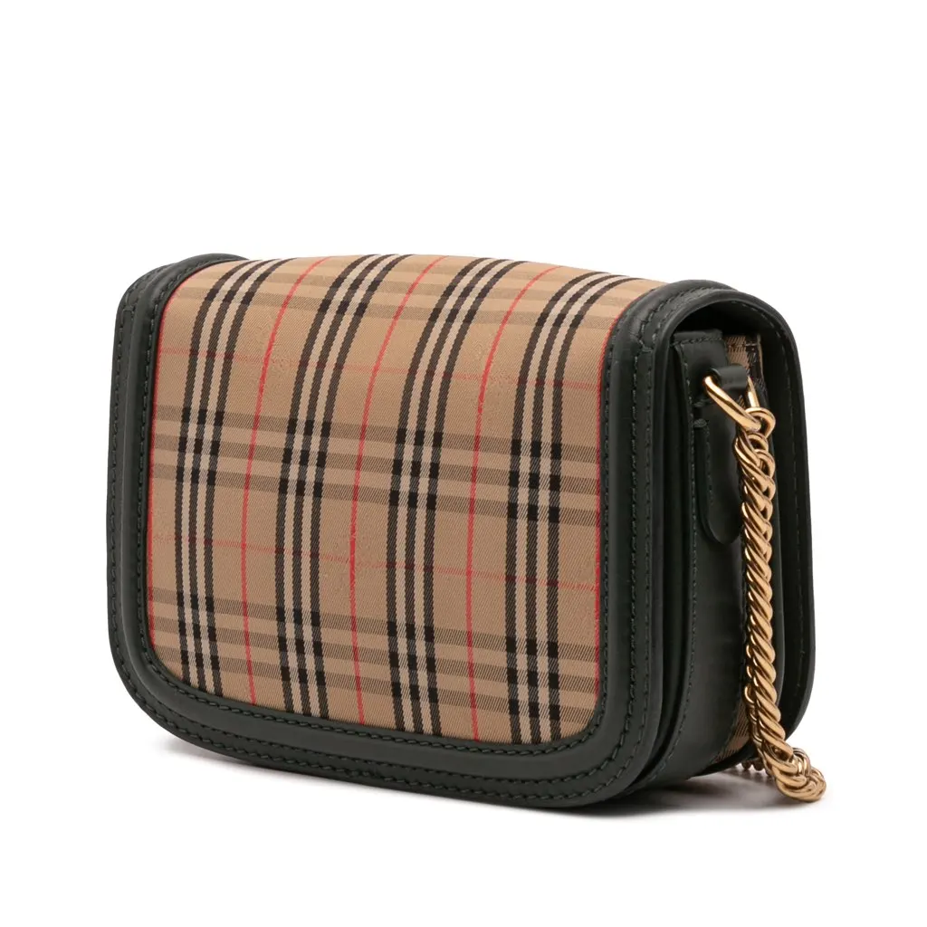 Burberry 1983 Knight Check Canvas and Smooth Calfskin Grommet Chain Crossbody Brown Canvas Good - Back View