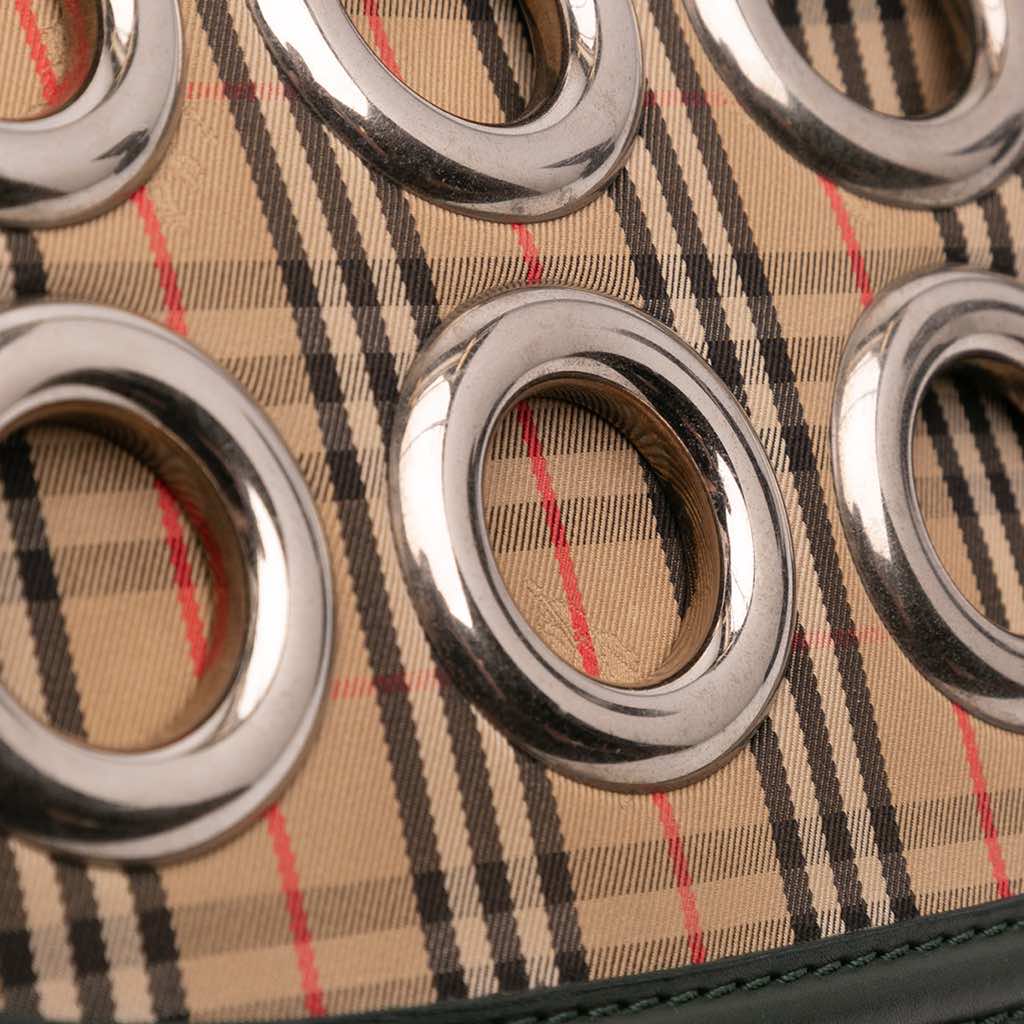 Burberry 1983 Knight Check Canvas and Smooth Calfskin Grommet Chain Crossbody - Detail 2