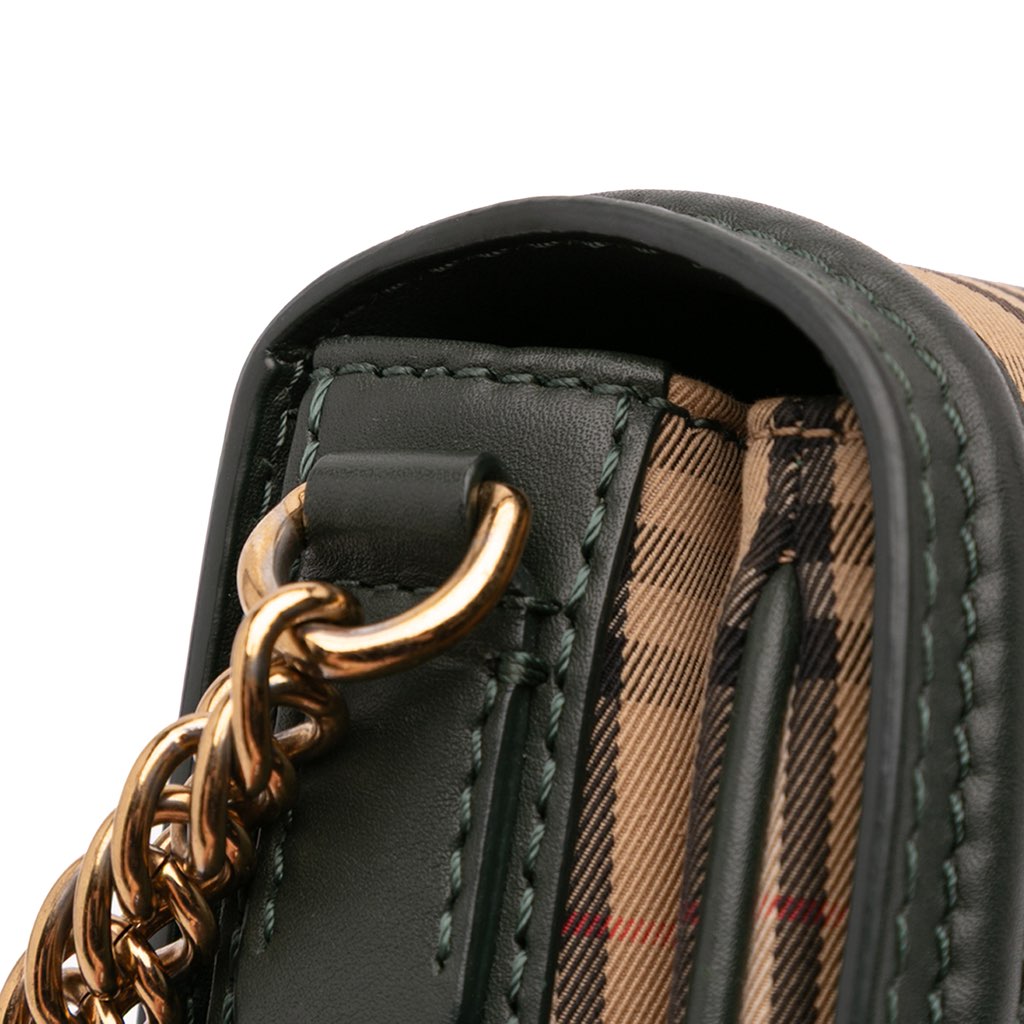 Burberry 1983 Knight Check Canvas and Smooth Calfskin Grommet Chain Crossbody - Image 10