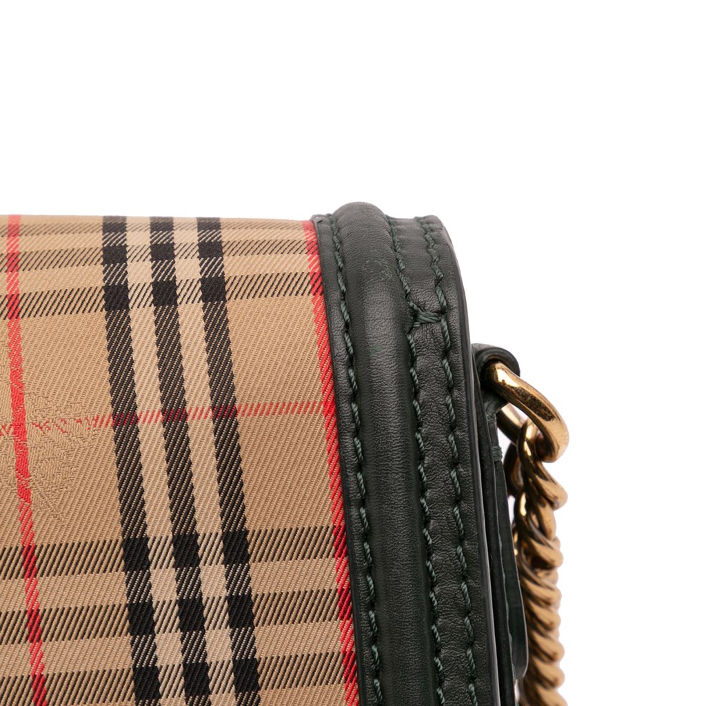 Burberry 1983 Knight Check Canvas and Smooth Calfskin Grommet Chain Crossbody - Image 11