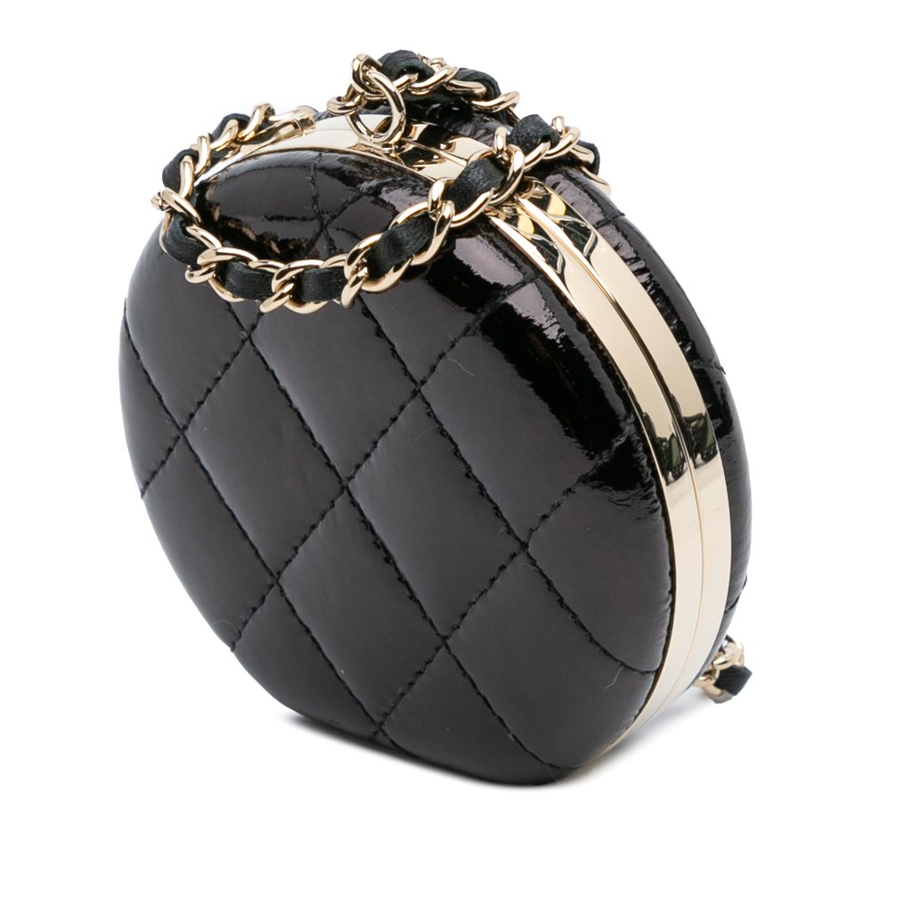 Chanel Quilted Patent Round Mirror Chain Necklace - Back view