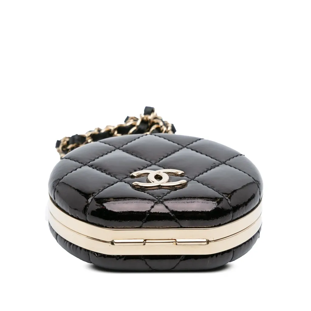 Chanel Quilted Patent Round Mirror Chain Necklace Black Leather Very good - Inside View
